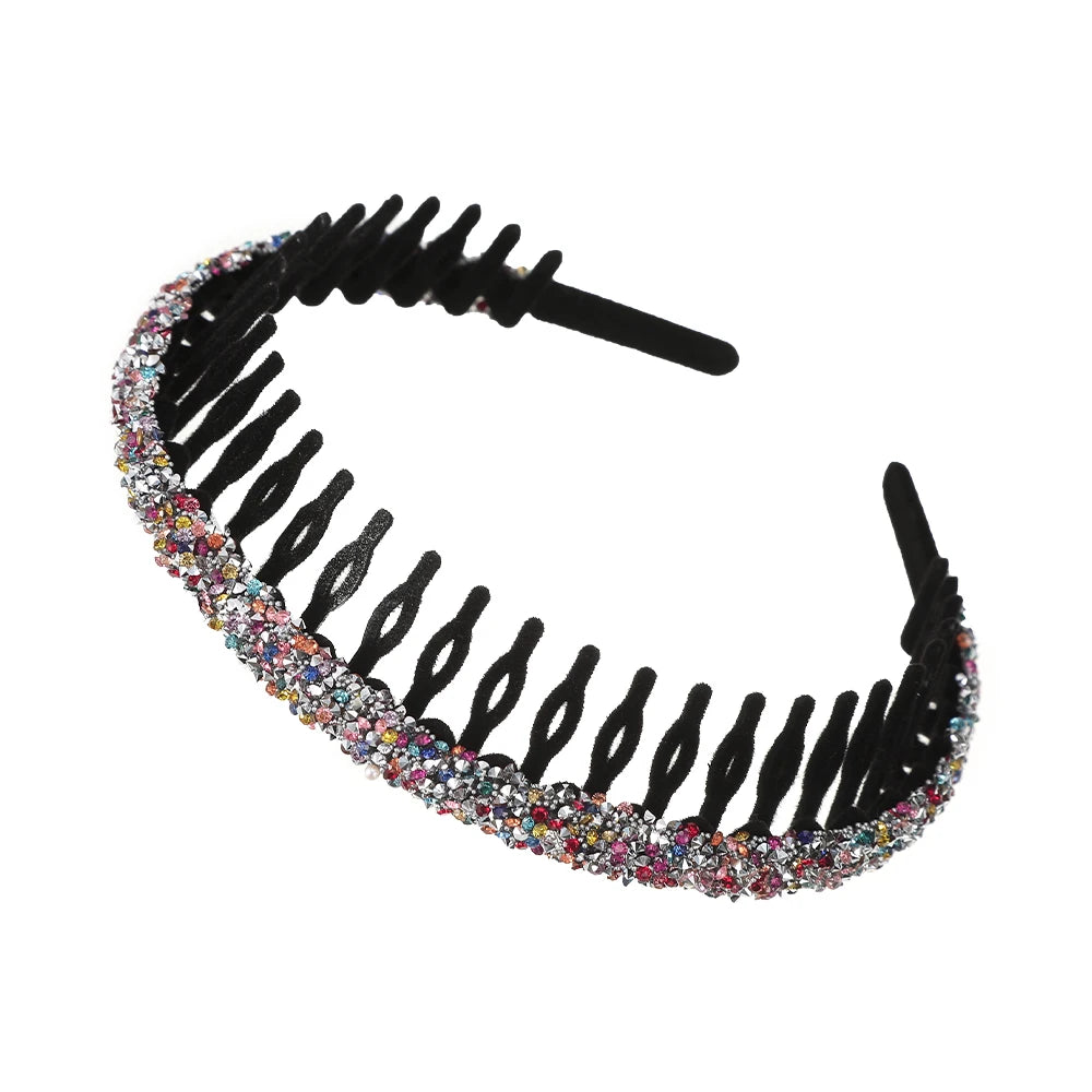 Luxury Non-slip Rhinestone Hair Hoops Bands Women Tooth Elastic Headbands For Women Shiny Hair Hoops Bezel Accessories
