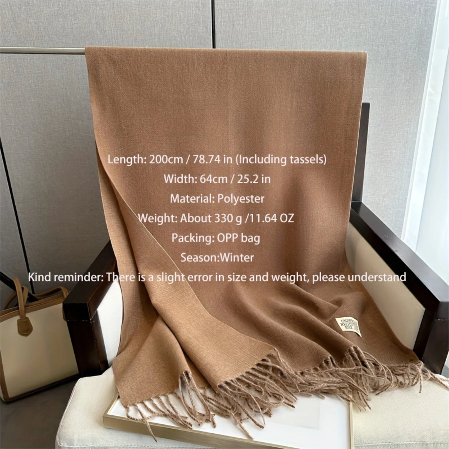 Luxurious Solid Color Tassel Scarf - Soft & Cozy Imitation Cashmere Shawl