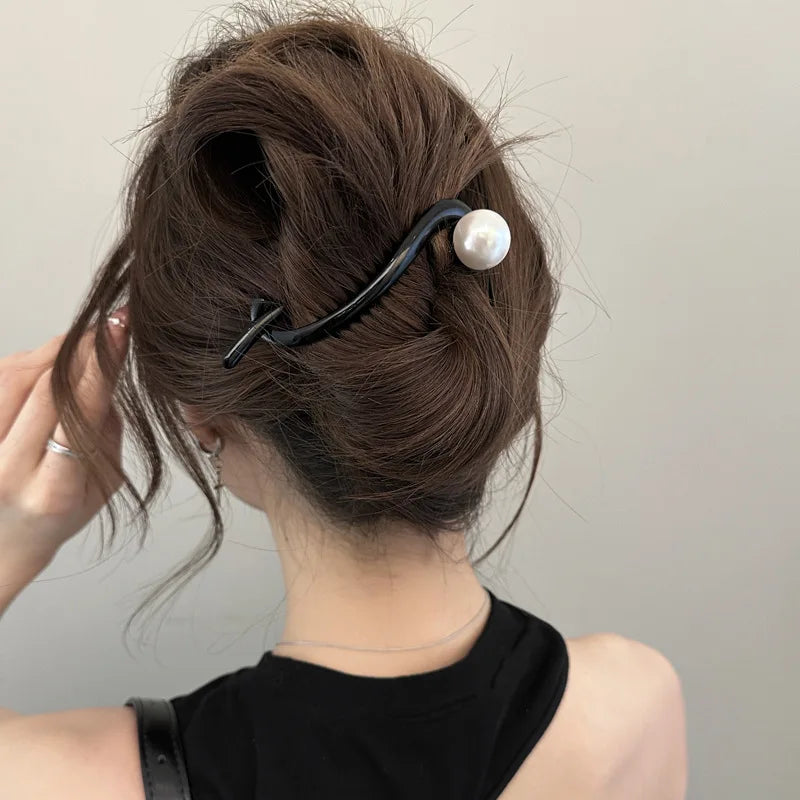 Twist Hair Clip Plastic Acrylic Bead Imitation Pearl Hairpin Twisted Design Women Hair Accessories