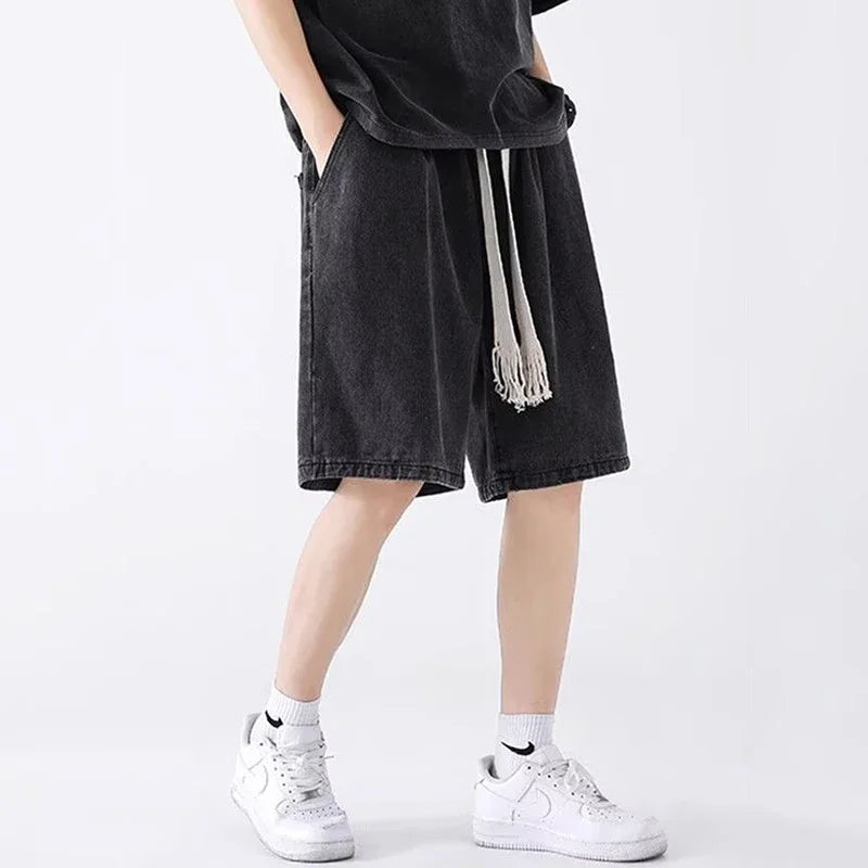 Loose Fit Denim Shorts  Summer Fashion  Casual Straight Leg Five Quarter Pants High Street Wide Leg Baggy Pants