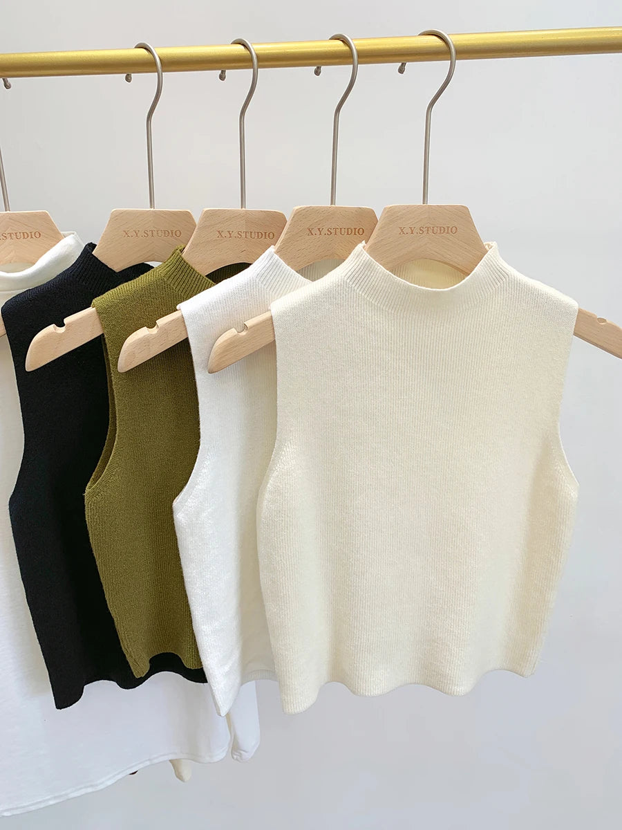 Women Knitted Tank Top Summer Fall Sweater Short Sleeveless Solid Spring Autumn Sweaters Pullovers