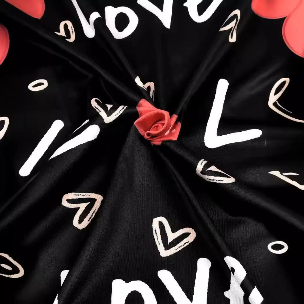 Contrast Heart Print U-Neck Sleeveless Casual Bodycon  Mini Dress