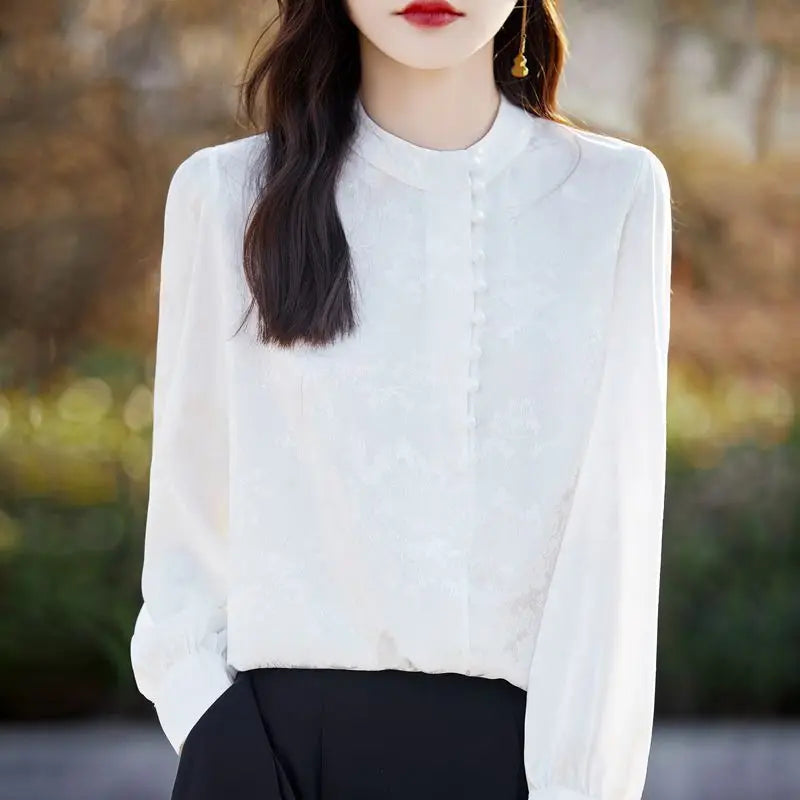 Stand-up Collar Long-sleeved Top Retro All-match Chic Shirt