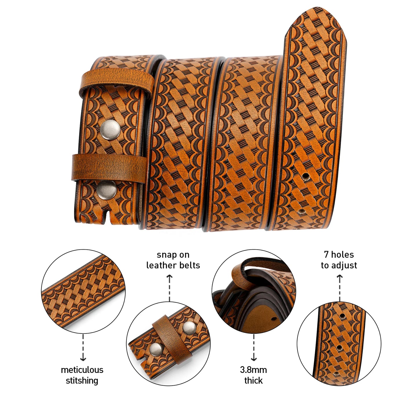 Western Cowboy Belts WITH OUT Buckle Classic Genuine Leather No Buckle Cowboy Belt Full Grain Leather Belt