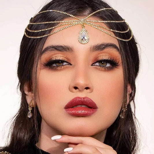 Boho Rhinestone Head Chain For Women Headpiece Wedding Accessories Crystal Forehead Chain Indian Hair Jewelry
