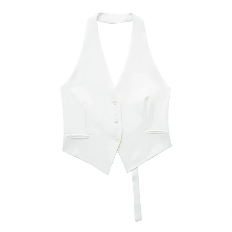 Off Shoulder Sleeveless Vest Women Cropped Vest Woman Fashion Backless V Neck Short Halter Summer Waistcoat