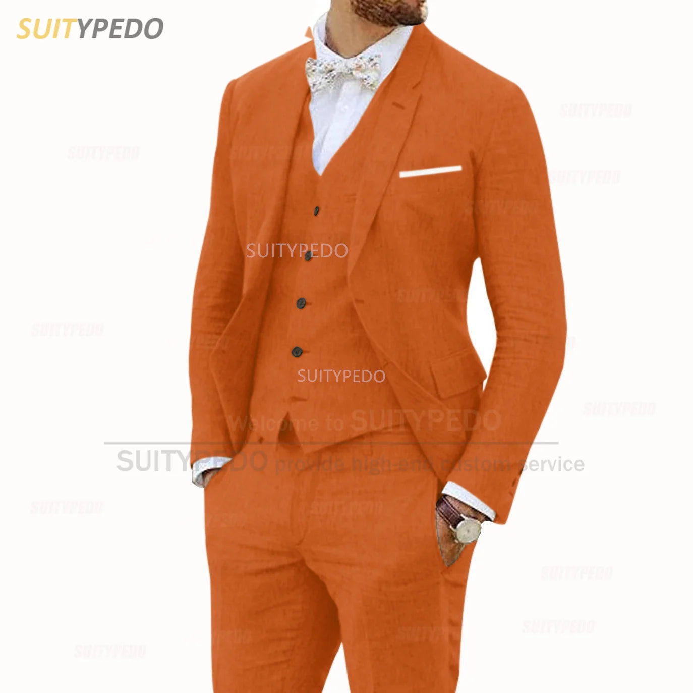 Linen Suits for Men 3 Pieces Casual Slim Fit Suit Blazer Vest Pants Set Formal Prom Wedding Tuxedos for Groomsmen Best Man