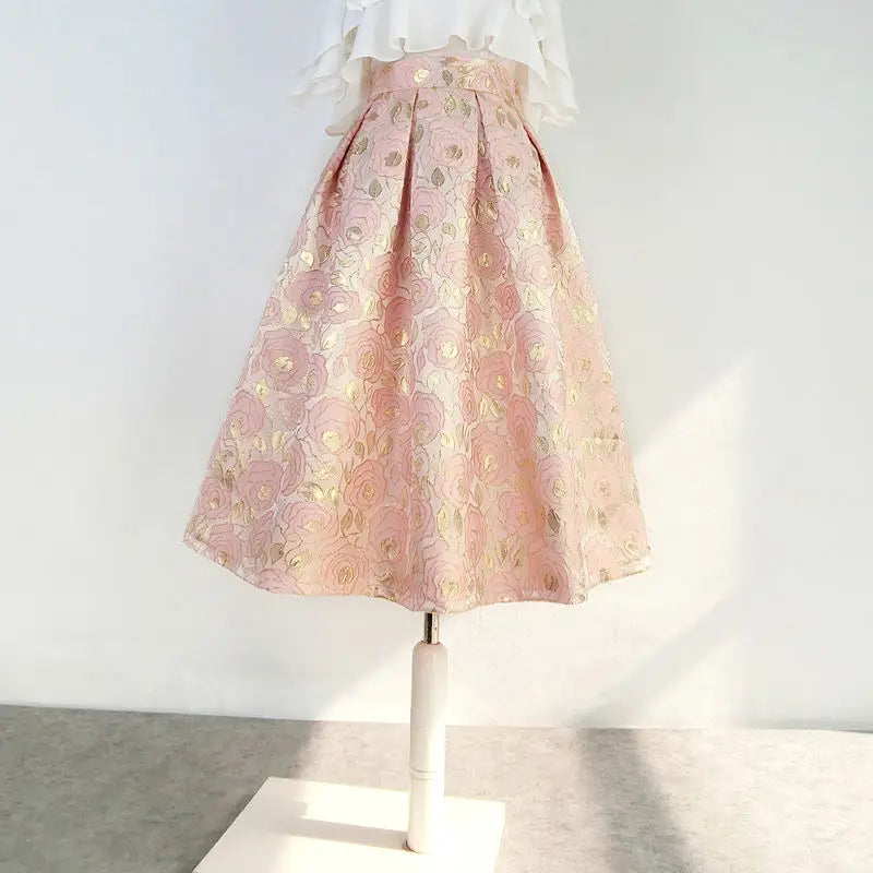High Waist Jacquard  Vintage  A-line Skirt