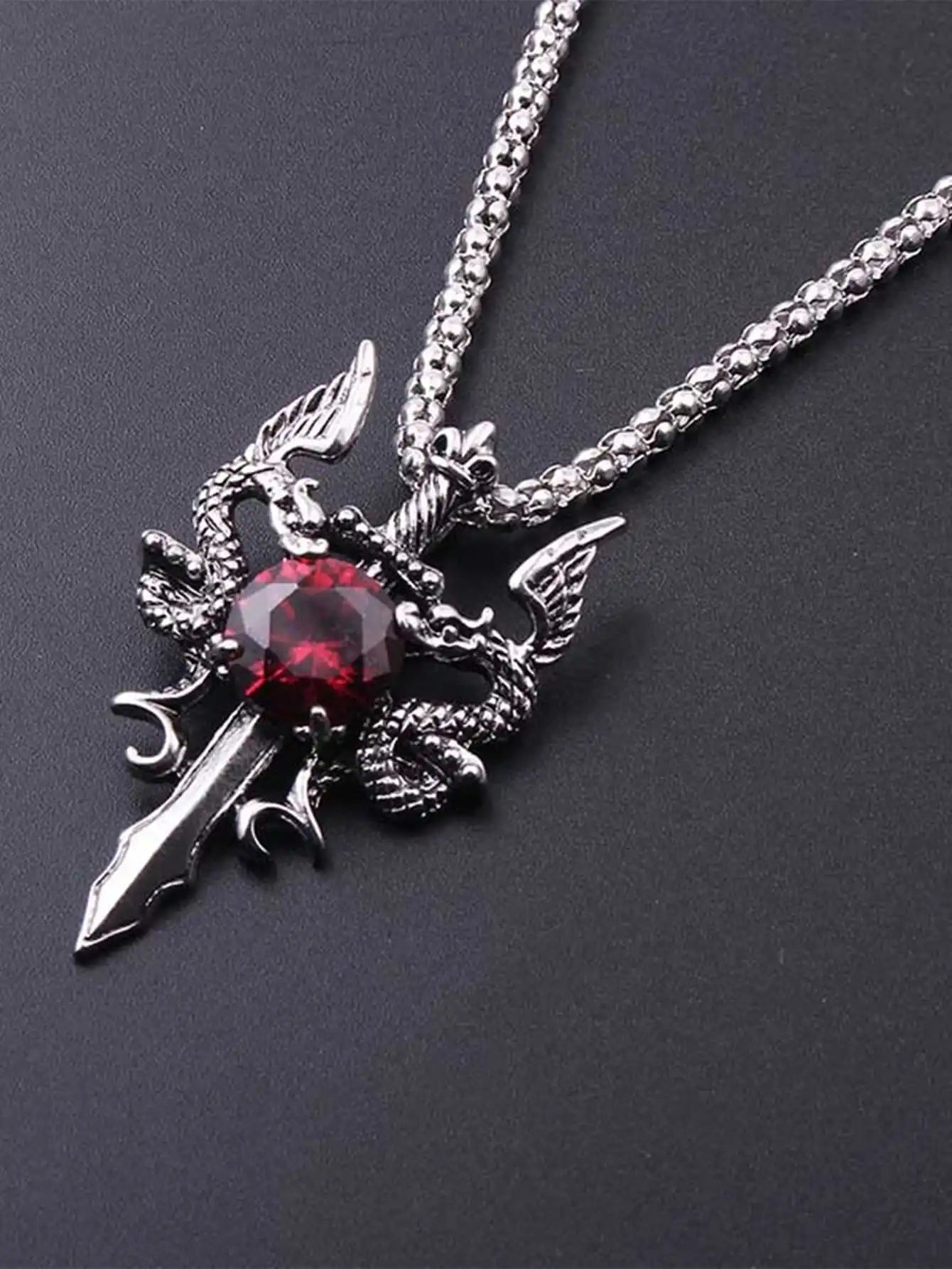 Gothic Dragon Water Diamond Long Necklace Men's Dominant Retro Dragon Necklace