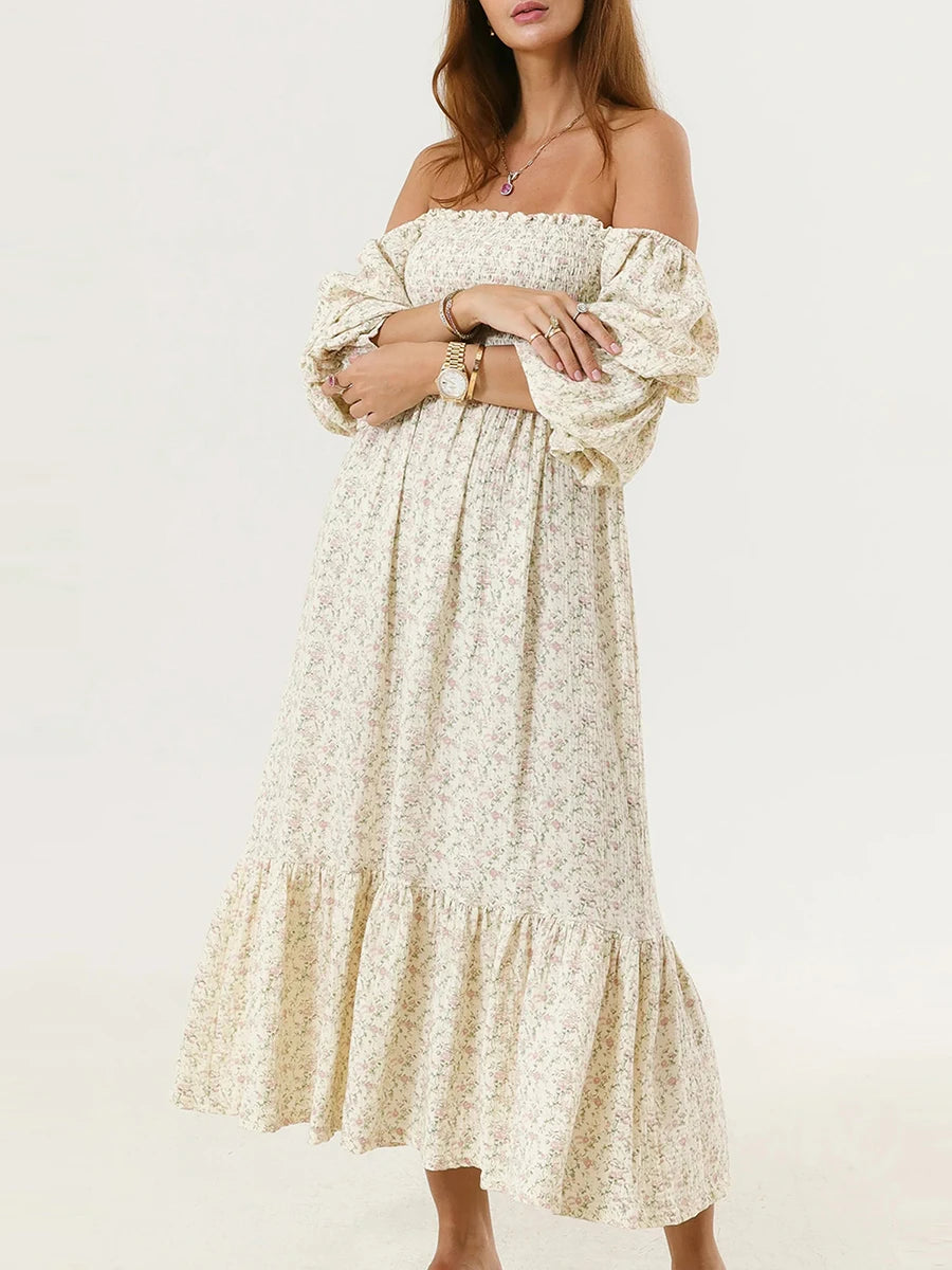 Maxi Dress with Long Sleeves and Off-Shoulder Design