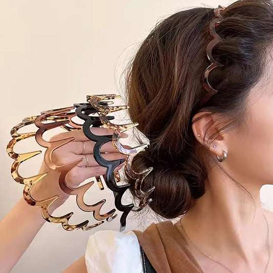 Women Hair Comb Non-Slip Headband Plastic U Shape Hair Hoops Fixed Teeth Fluffy Top Hair Bands Headwear Hair Accessories