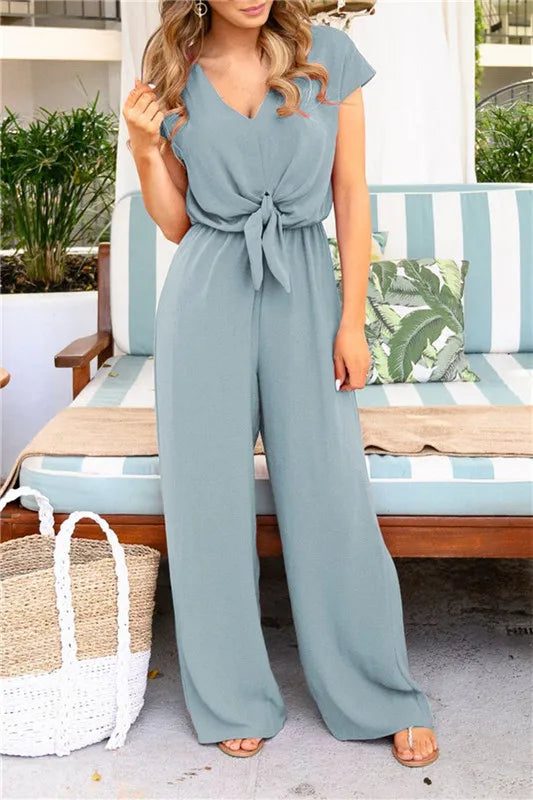 Elegant Off-Shoulder Ruffle Jumpsuit Sleeveless High Waist Wide Leg  Casual Summer Beach