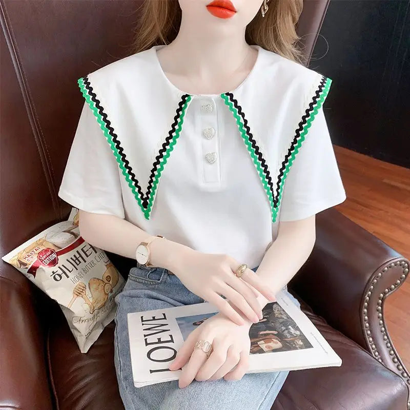 Loose Short Sleeve Pullovers Solid Color Summer O-neck