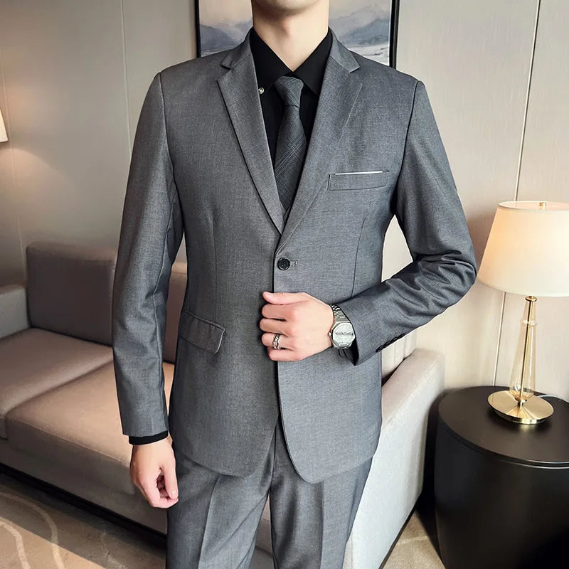 Men's High-Quality 3-Piece Business Casual Wedding Suit Vest Trousers Set Handsome Fashion Banquet Clothing