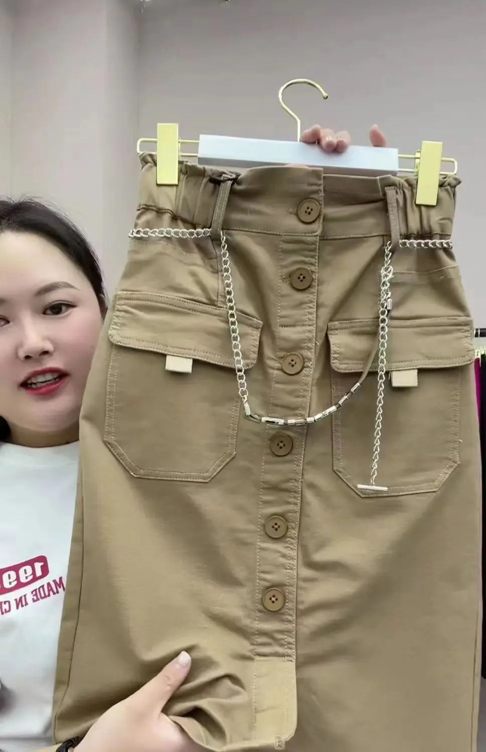 High Waist Slim Skirt Buttons A-line Casual