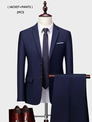 ( Jacket +Vest+ Pants ) Luxury Men's High-end Brand Solid Color Business Office Suit 3Pcs & 2Pcs Groom Wedding Party Suit Tuxedo