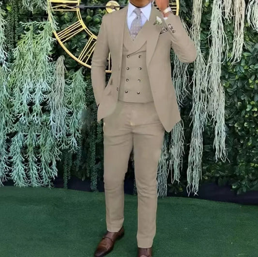 Men's slim-fit three-piece suit,Three-piece set of vest, blazer and trousers,Ideal for weddings, business and formal occasions