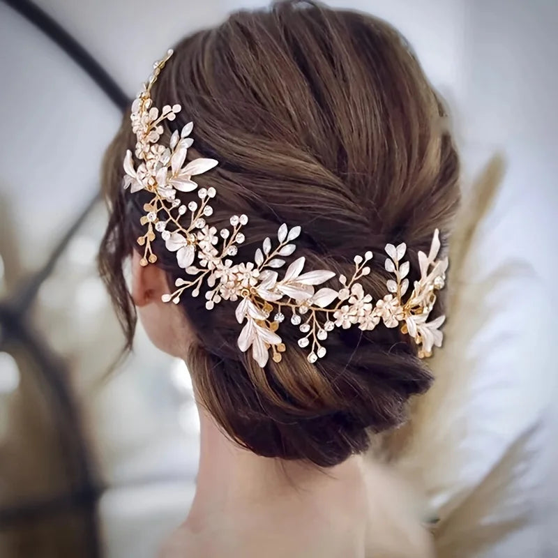 Hair Accessories Crystal Pearl Headband  Rhinestone Leaf Headband Hairband For Women Elegant Princess Headwear