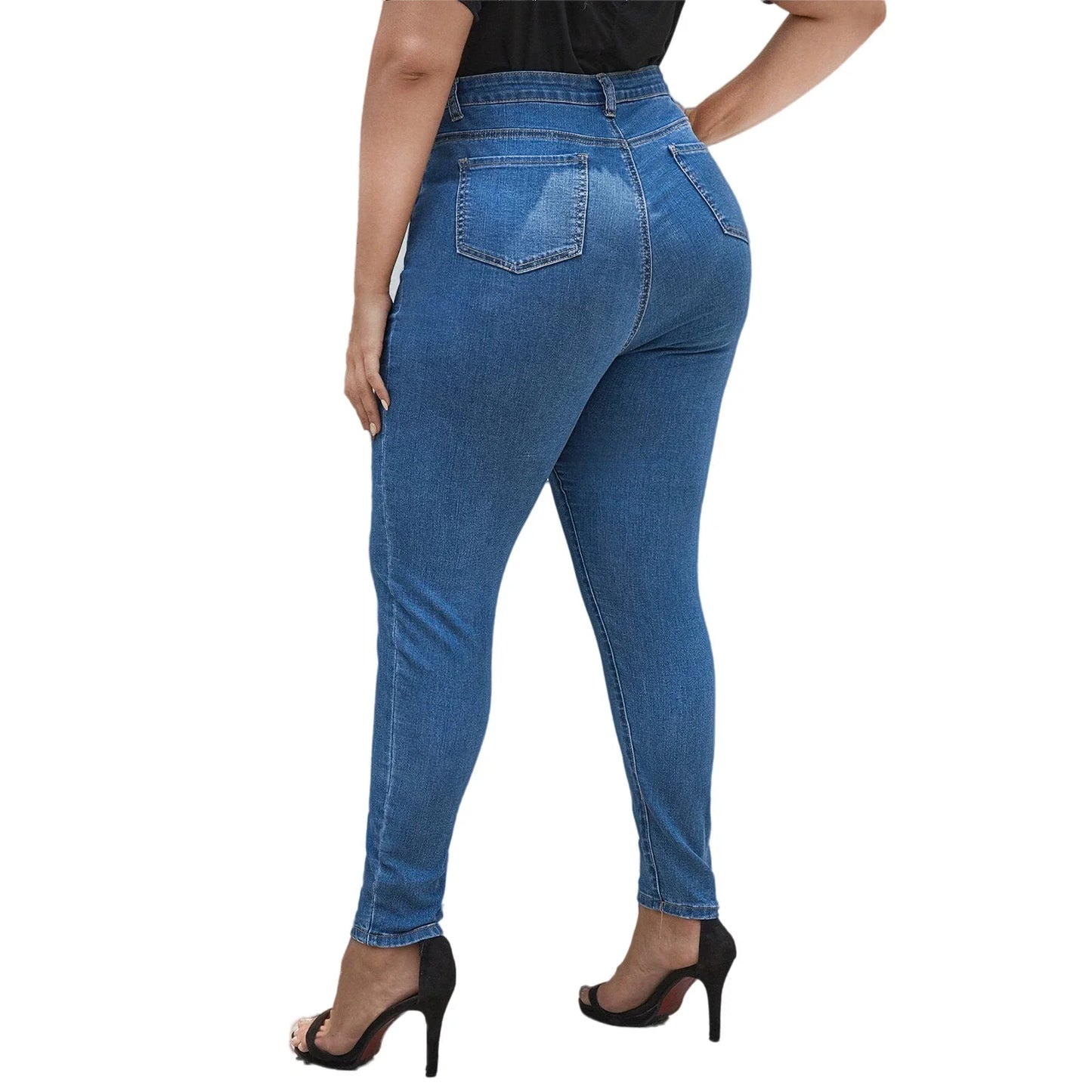 Plus Size Women Jeans  Full Length Denim Jeans High Waist High Stretchy  Denim Jeans