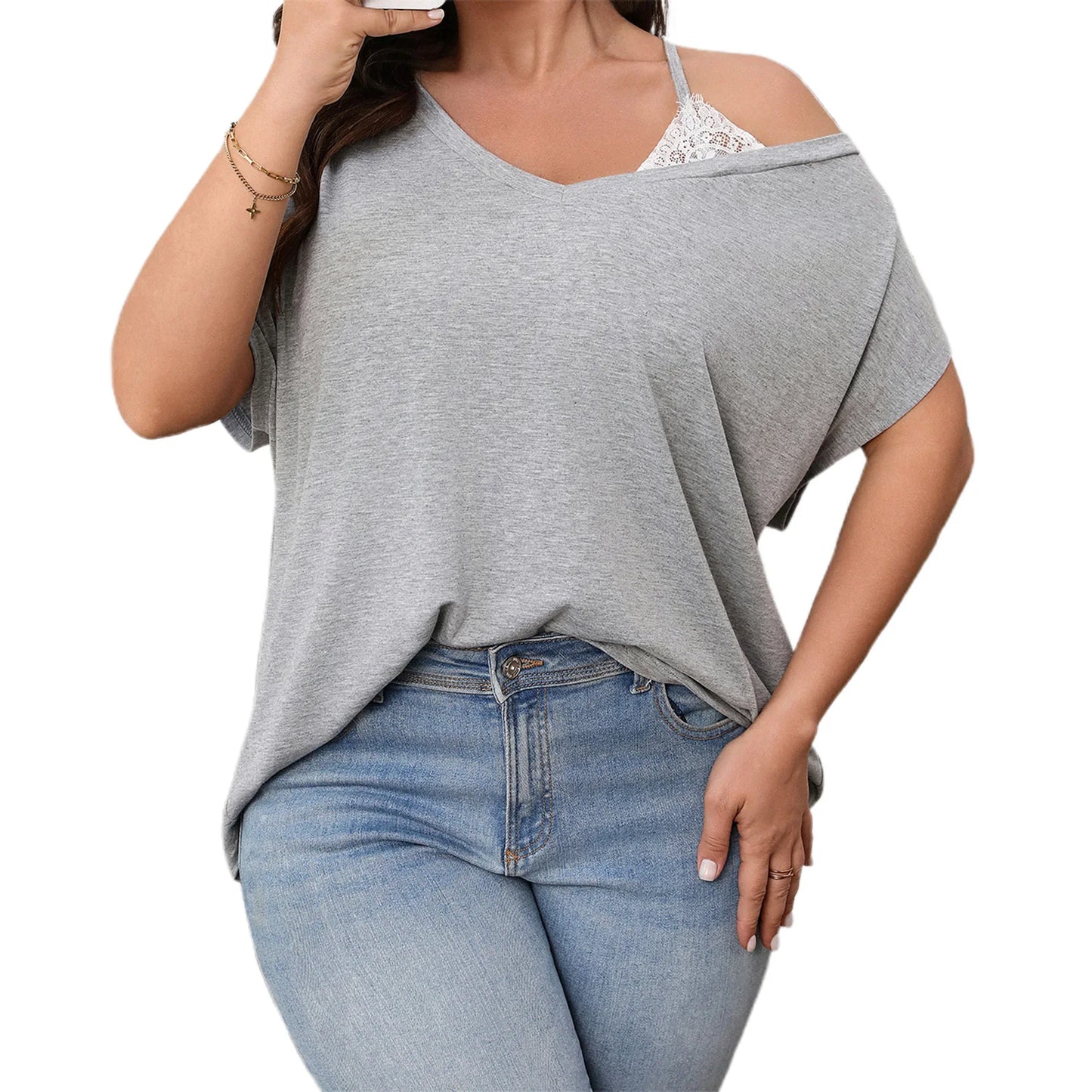 Women s Plus Size Off Shoulder  Sleeve Blouse Casual Loose Fit Top