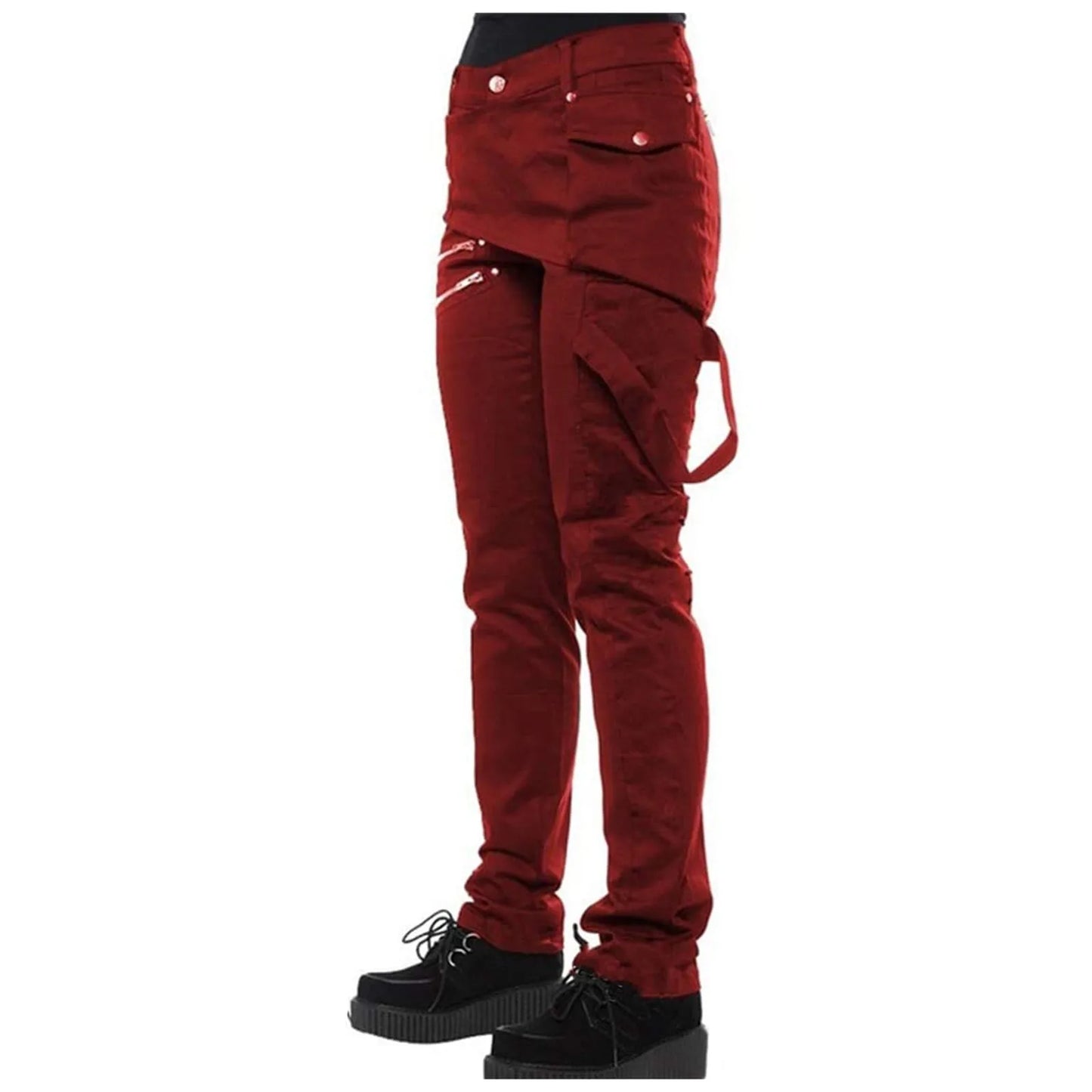 Women Gothic Pants Zipper Pockets Rivet Steampunk Trousers Rock Style Cargo Pants Cool Hip Hop Motorcycle