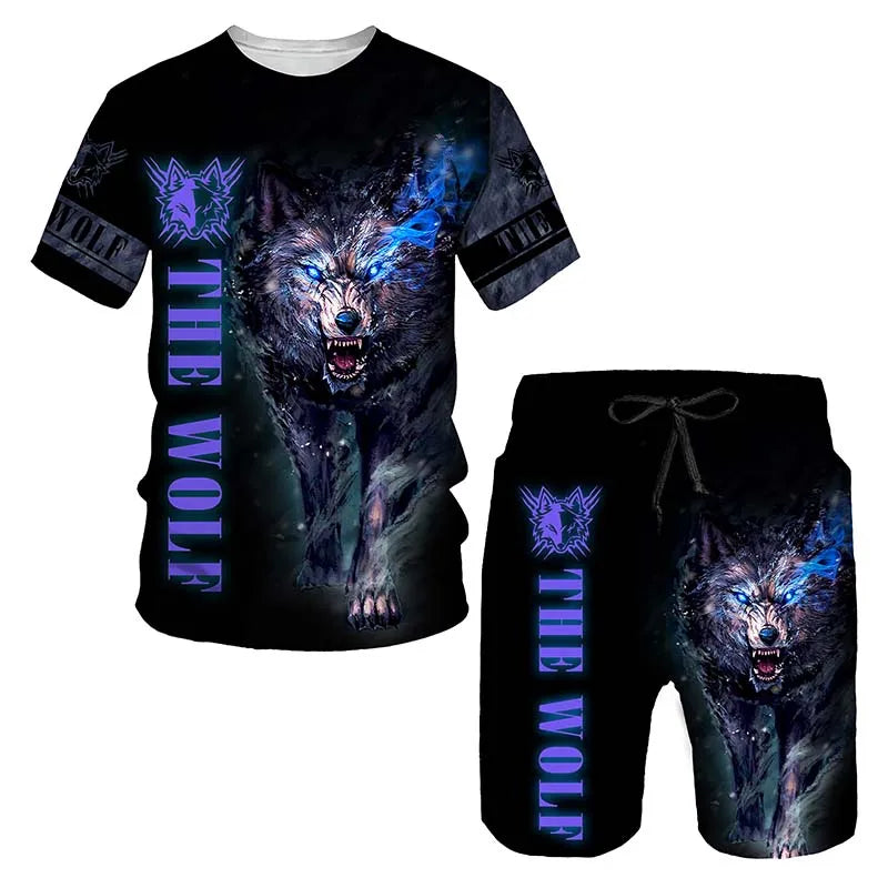 Ferocious Lion Summer Tracksuit Set 3D Printed Casual Men's T-shirt Shorts Male Sportswear Short Sleeve 2 Pieces Clothing Outfit