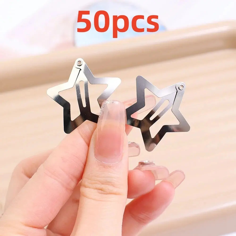 10/25/50/100/200pcs Silver Star Hair Clips Metal Snap Clip Hairpins Barrettes Hair Grip Jewel Hair Accessories