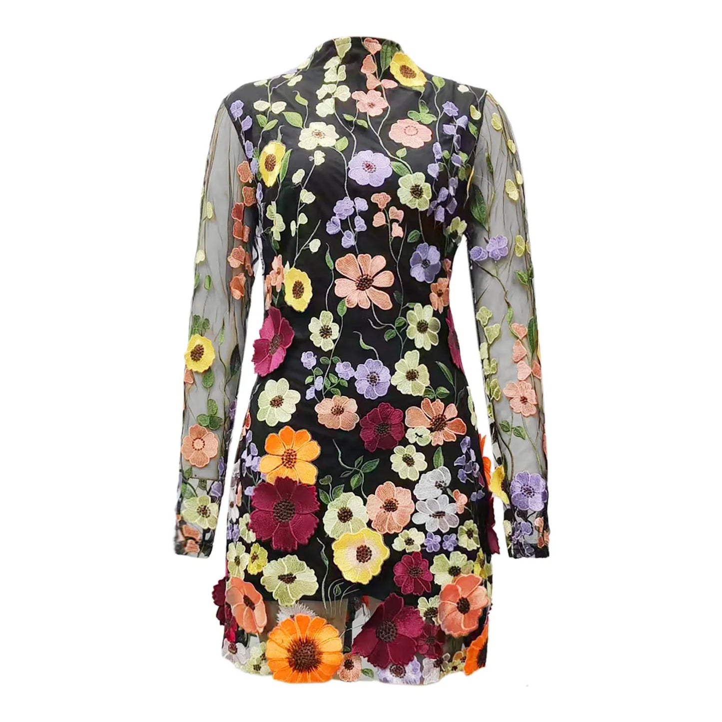 Oscar De La Renta Women Dress Vintage Backless Sexy Elegant Party Dress Mini Chiffon Floral Embroidery Mesh Lace Cocktail Dress