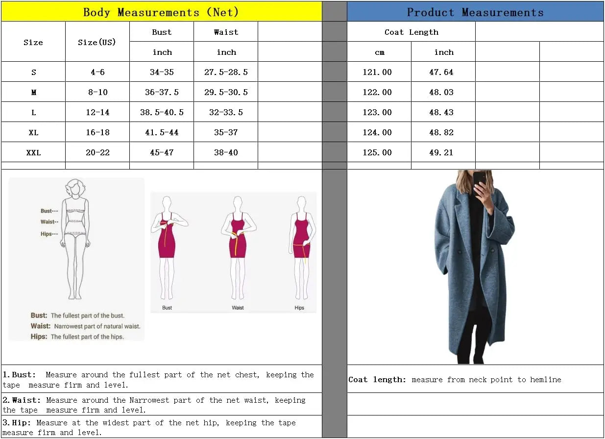 Double Breasted faux wool Coat Long Sleeve Notch Lapel Long Trench Coat