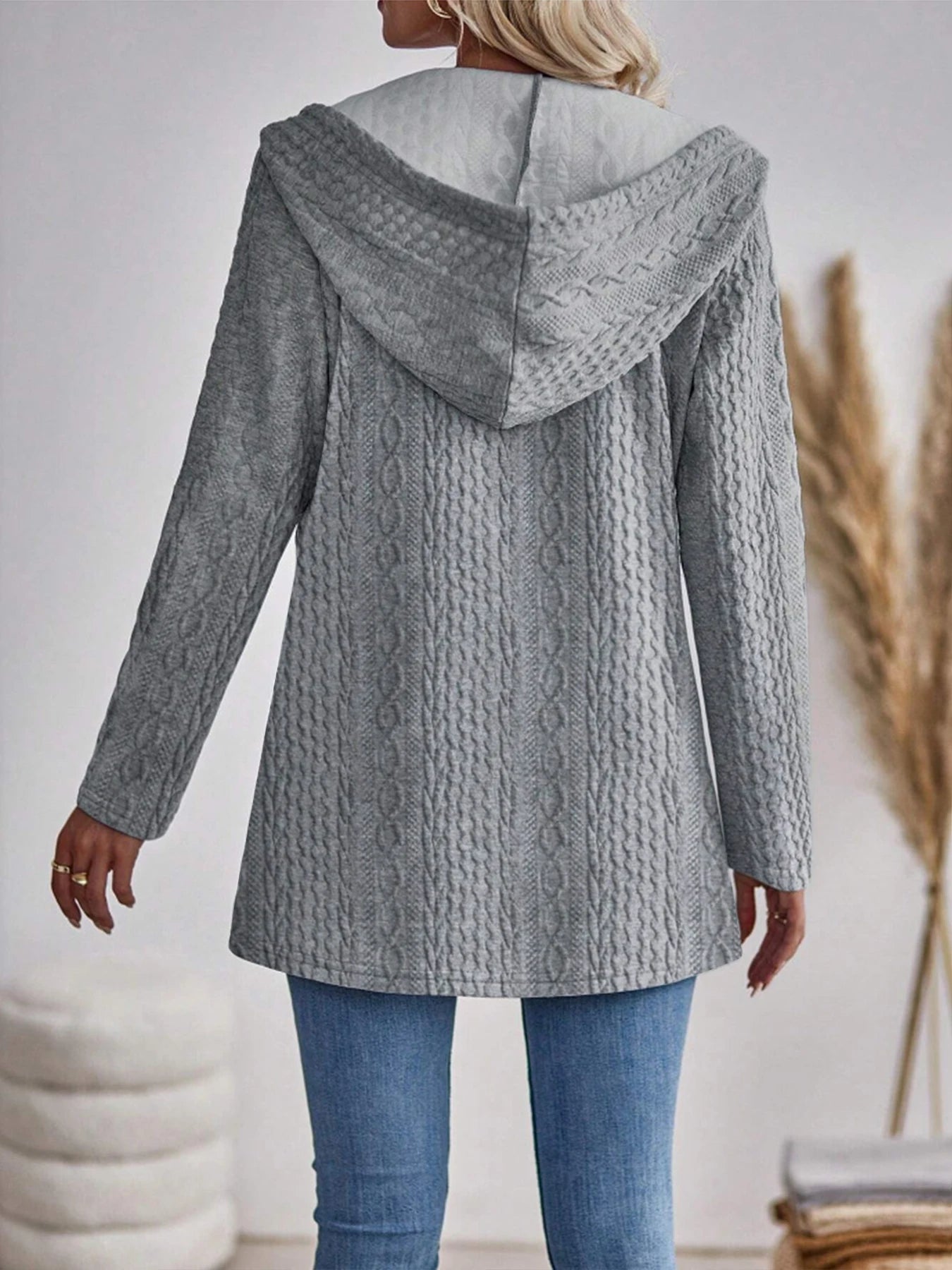 Elegant directional women's fashionable texture solid color zipper hooded sweatshirt