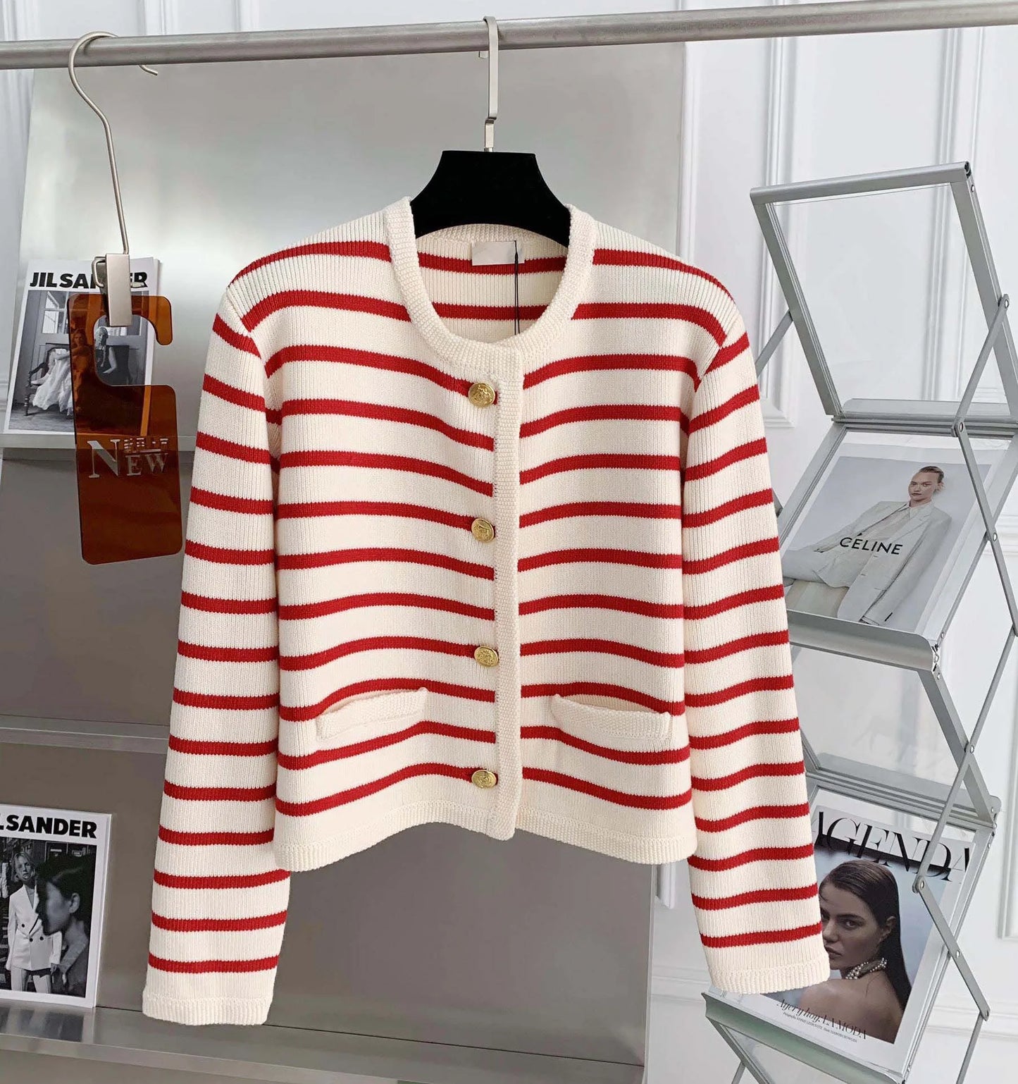 Women's Striped Knitted Cardigans Spring Autumn O-neck Single Breasted Long Sleeve Crop Tops Fashion Casual Chic Female Sweaters