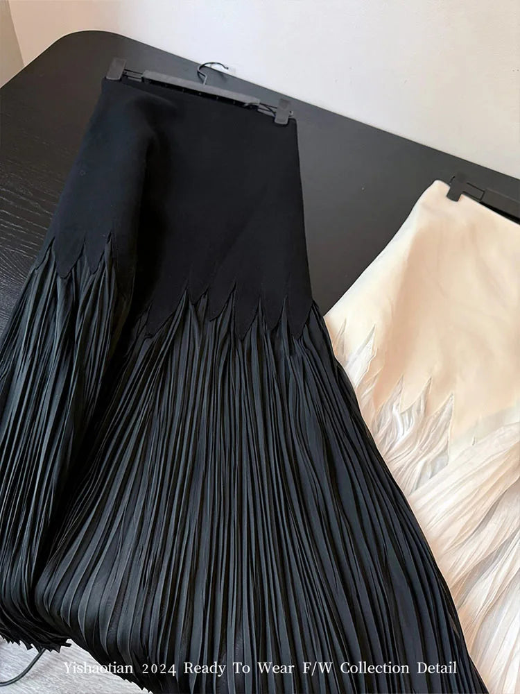 Pleated Wrap Hip Trumpet Skirt