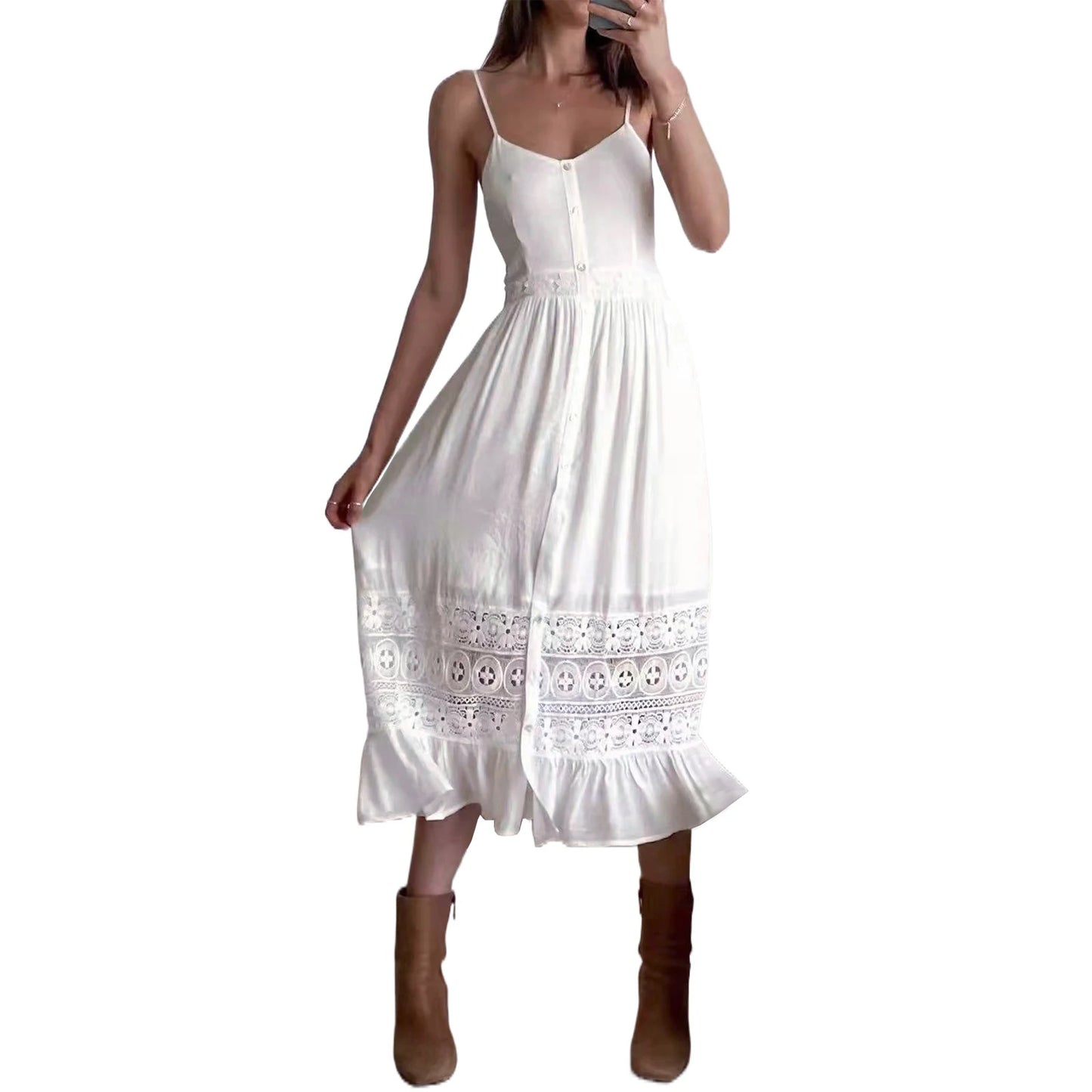 Floral Print Sleeveless Maxi Dress with V-Neckline and Ruffle Hem Casual