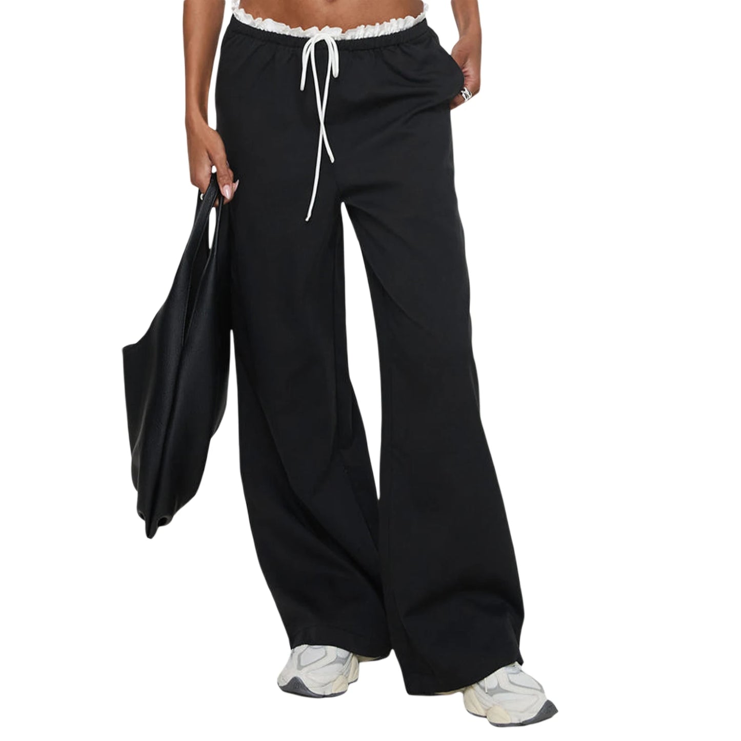 Women s High Waisted Wide Leg Palazzo Pants with Drawstring Waist and Side Pockets Casual Loose Fit Trousers for Work or Weekend