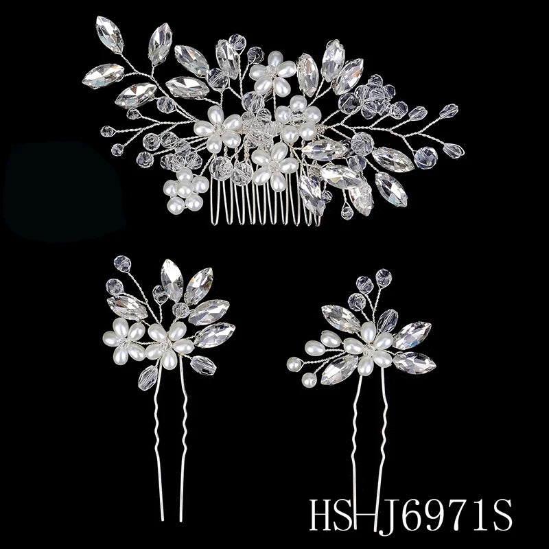 Luxury Pearls Flower Hair Comb Hair Pins Clips Set Cute Hair Fork Headpieces for Women Jewelry Gift Hair Accessory