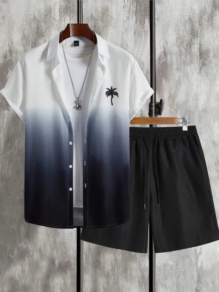 Fashion Hawaii Set Coconut Print Men's Shirt 2 Piece Luxury 3D Holiday Set Short Sleeve Casual Shirt Beach Two Piece Men's Set