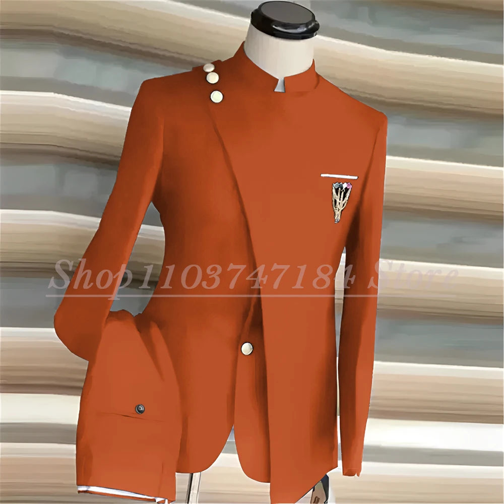 Men's Suits Single Breasted Stand Lapel Blazer  Formal Occasion Party 2 Piece Jacket Pants
