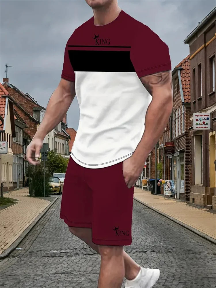 Men's Short-sleeved Shorts Suit Summer Fashion Round Neck T-shirt, Shorts Two-piece Street Shooting Casual Clothing