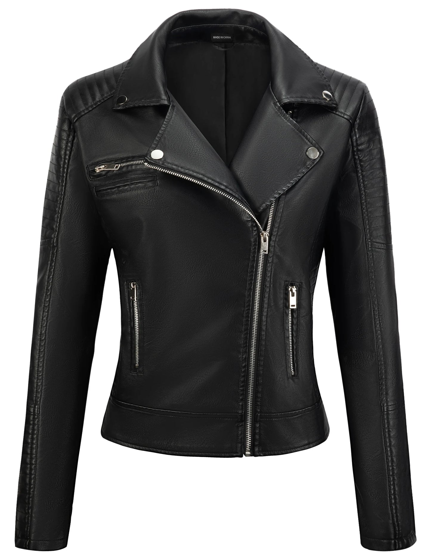 Faux Leather Jacket Black Motorcycle Moto Biker Short Coat