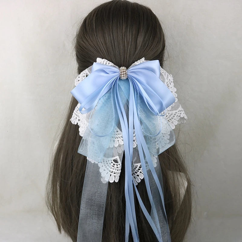 Ribbon Bow Headband With Hairpins Wide Hair Hoop Lace Ruffled Tassels Hair Bands Sweet Hair Accessories