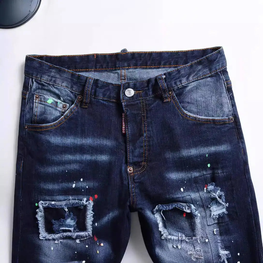 Cowboy Beggar Edition Tie Dye Fabric Composite  Pants Fashion Street Personality Small Straight Tube