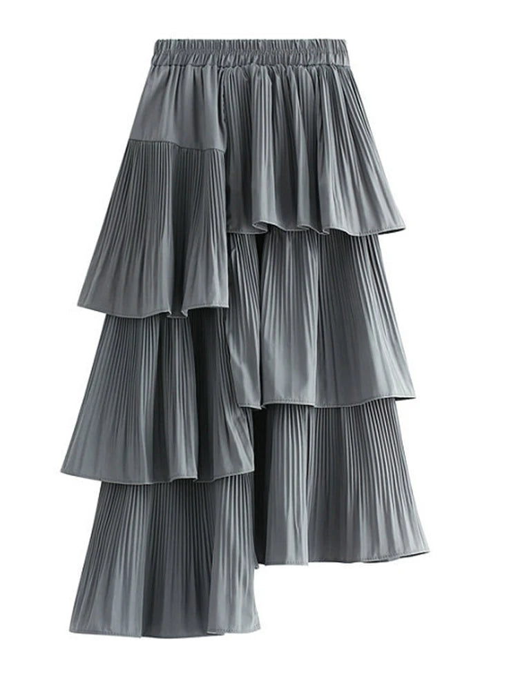 Asymmetric Pleated Medium And Long Ruffle Irregular Skirt