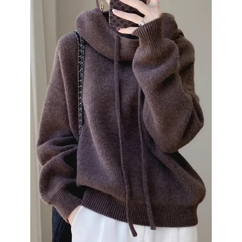 Comfortable Soft And Supple Hooded Thickened Knit Top Autumn/Winter New Style Warm Slimming Versatile Sweater Jacket