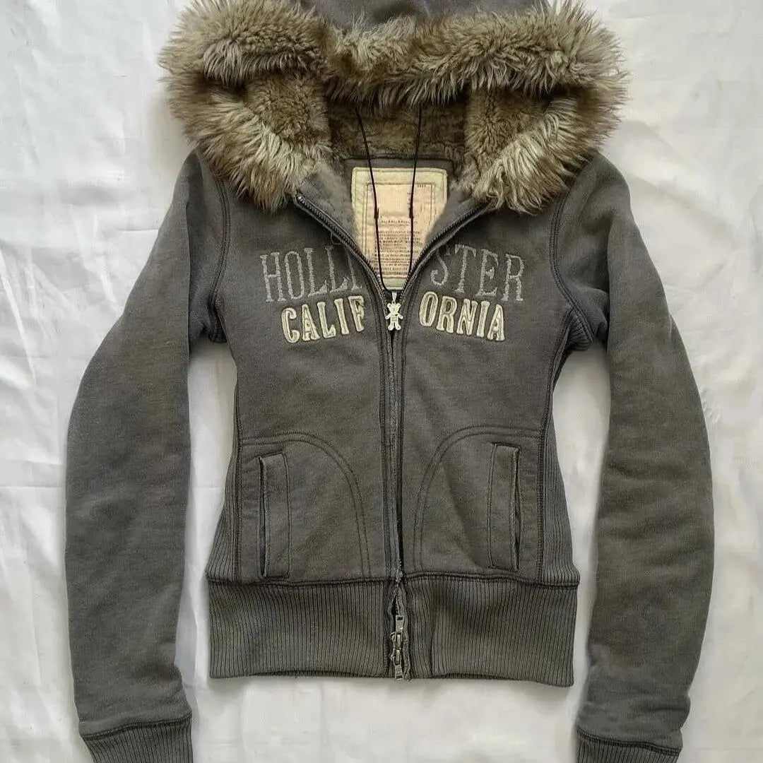 Faux Fur Collar Hoodies  Zip Up Hoodies Streetwear Jackets