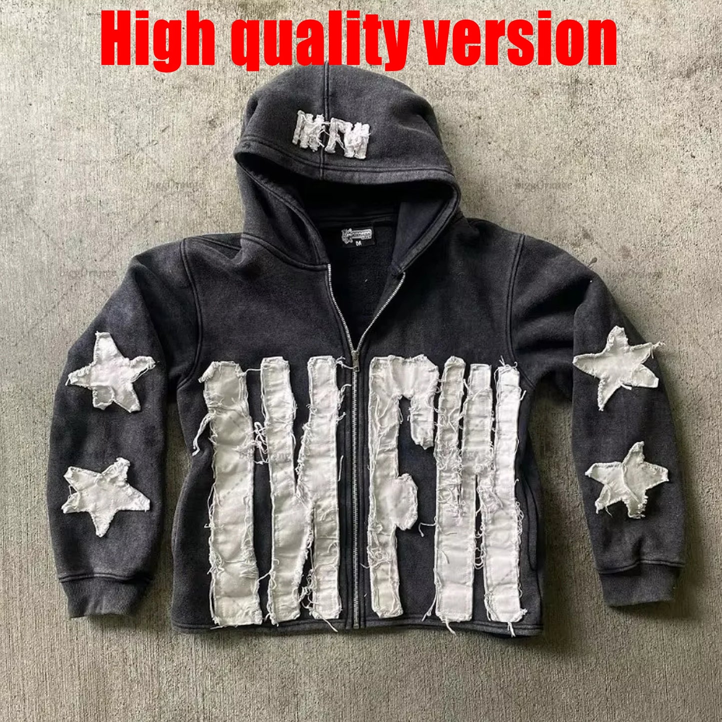 Star Letter Embroidered Zipper Sweatshirt Women  Loose Oversized Hoodie Versatile Casual Retro Jacket