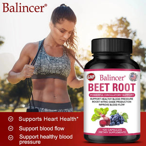 Beetroot Capsules Organic Beetroot Powder Extract + Black Pepper Nitric Oxide Production Blood Circulation Blood Pressure Health