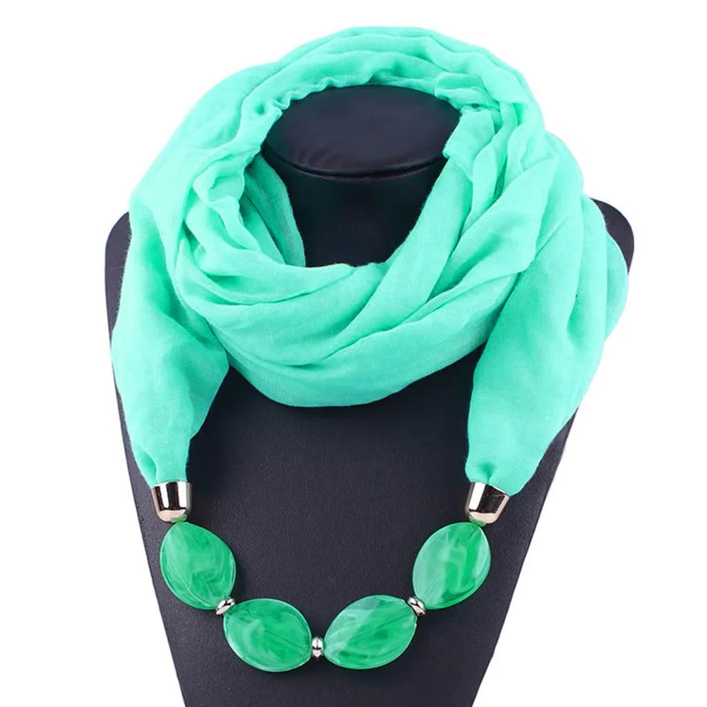 Elegant Women Necklace Scarf with Ethnic Style Pendant Soft Cotton Linen Design for Versatile Fashion Accessory
