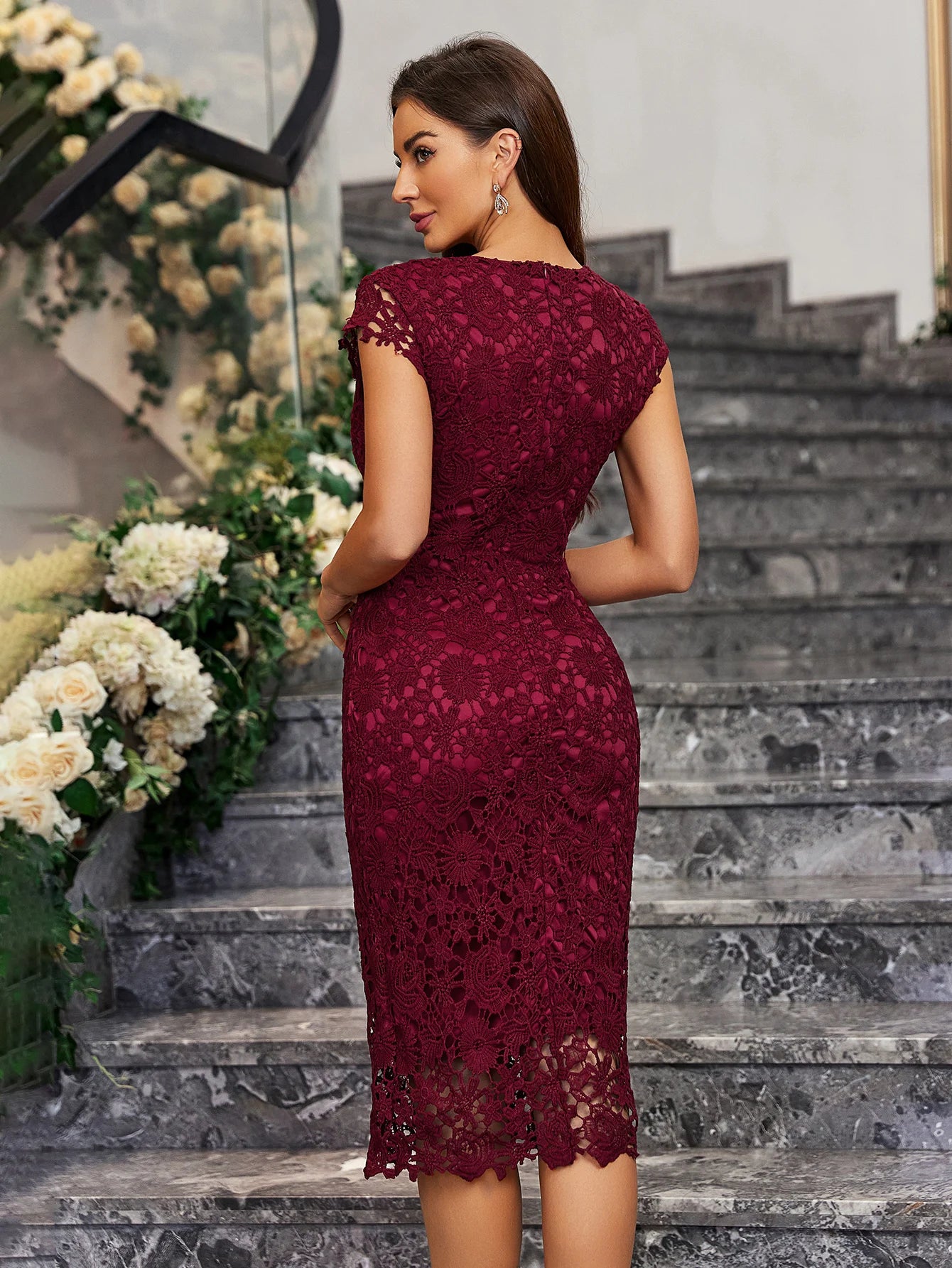 Lace Sleeveless Ruffles Hollow Out Short Mini Dress