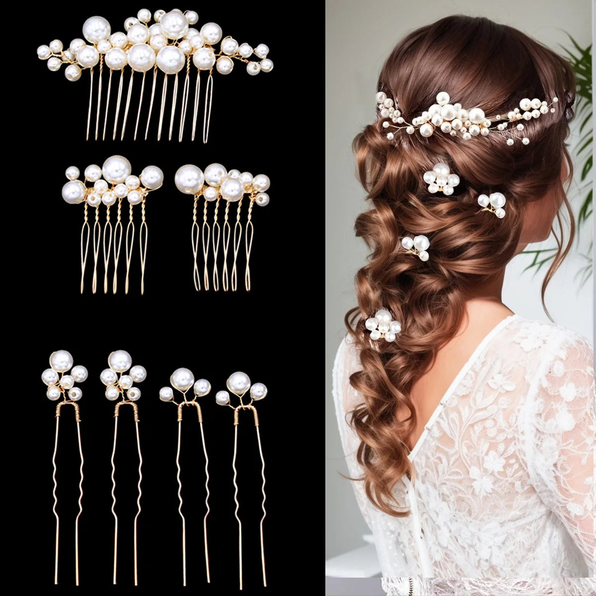 Pearl Flower Hair Comb  Wedding Hairpin Alloy Leaf  Shaped Hair Clips Floral Headpiece Bridal Hair Jewelry Accessories