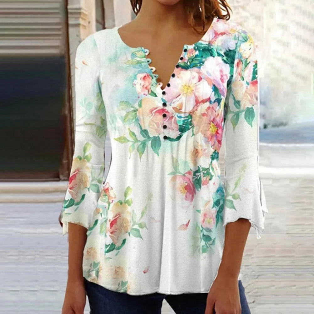 Summer Street Fashion Button-Down T-Shirt Loose Women'S Comfortable Clothing Shirt 3d Printed Trend Seven-Quarter Sleeve Top